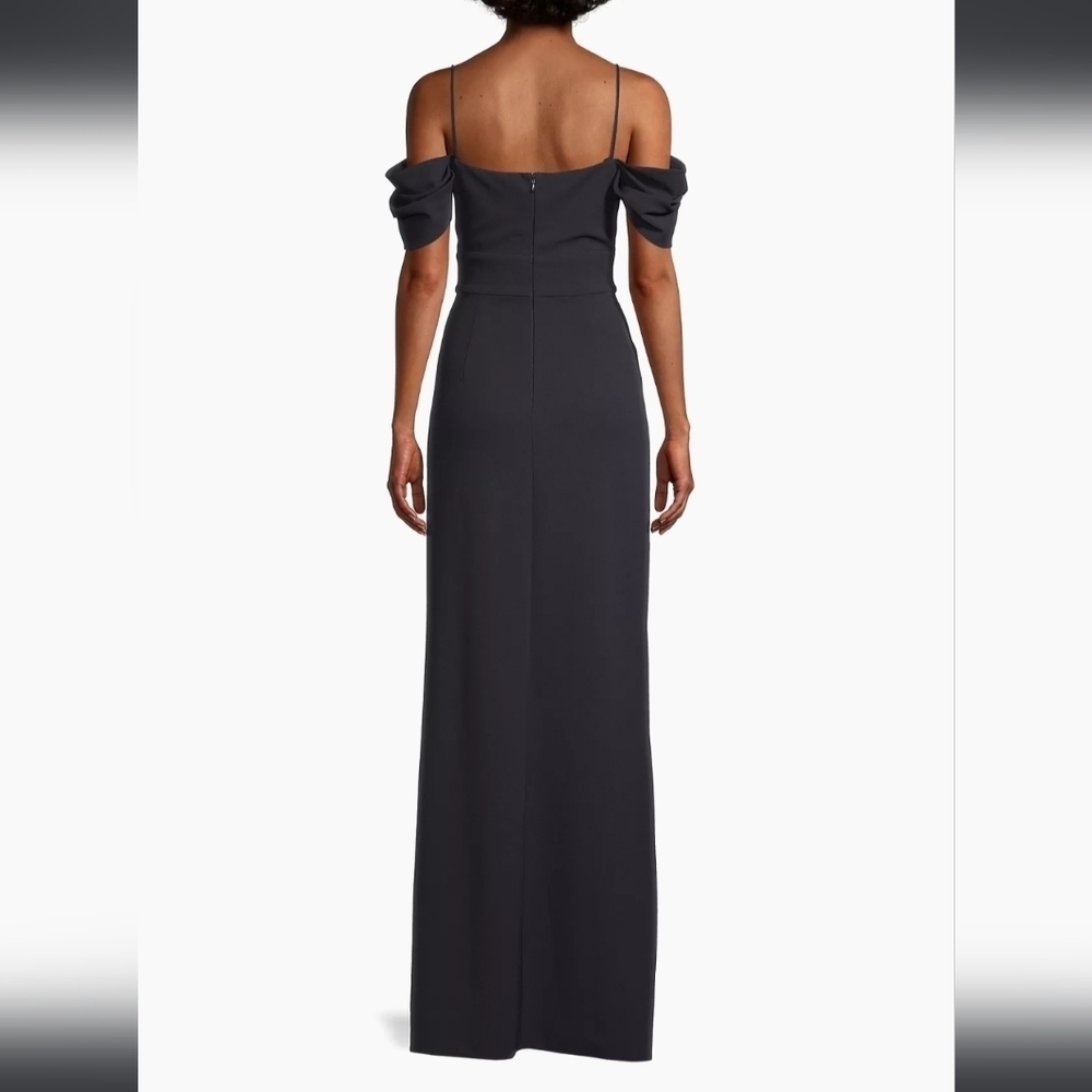 NWT! Sachin & Babi, Brittany Stretch Crepe Cold-Shoulder Gown, Navy -MSRP $285 - Picture 5 of 16